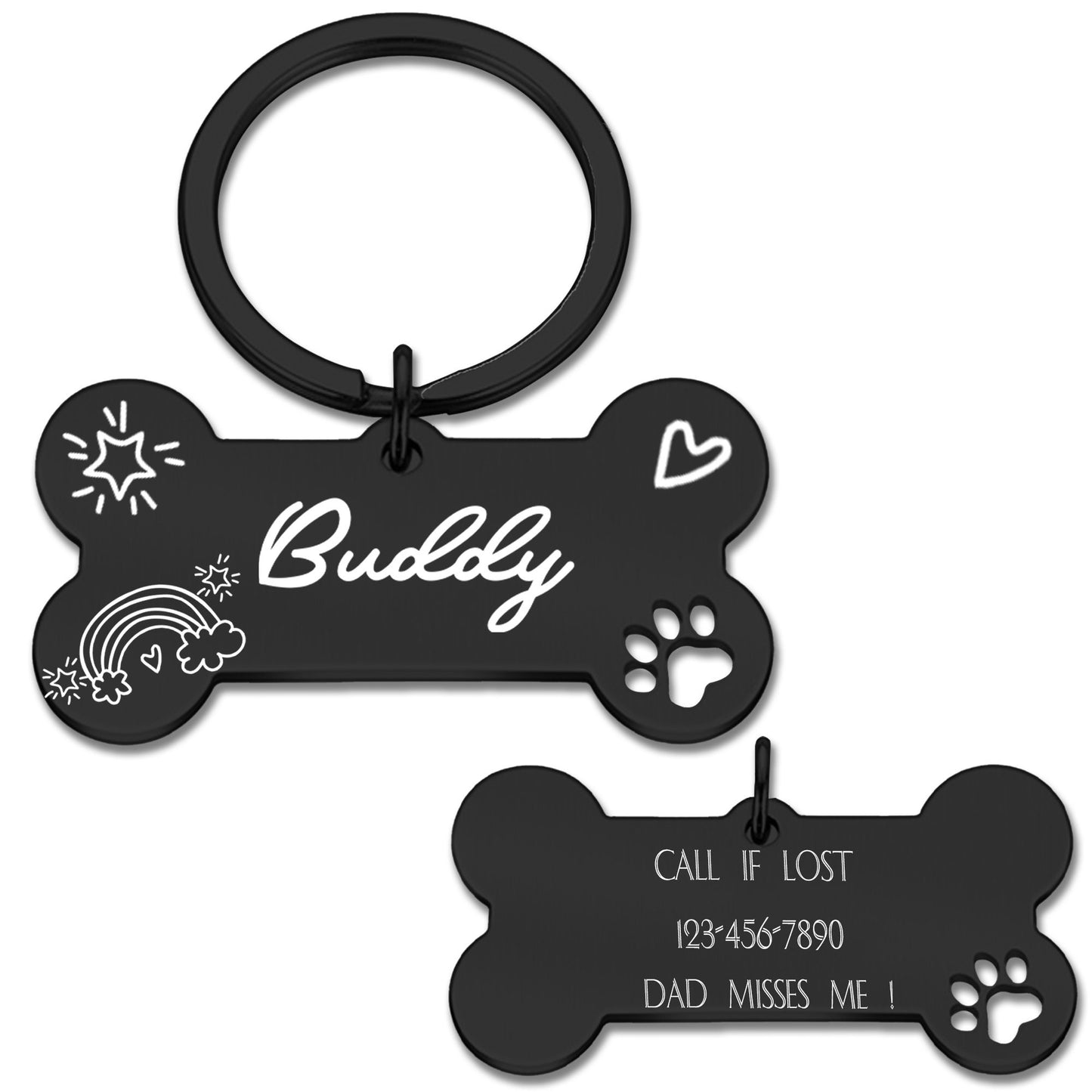 Dog Tag, Dog Collar Tag, Custom Dog Name Tag, Custom Pet ID Tag, Double Sided Pet Tag, Personalized Engraved Dog and Cat Tag, Bone Dog Tag