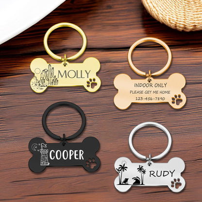 Personalized Dog Tag, Custom Bone Dog Tags, Dog Name Tag, Dog Collar Tag, Double Sided Engraved Pet ID Tag, Cute Dog Tag, Puppy Dog Tag
