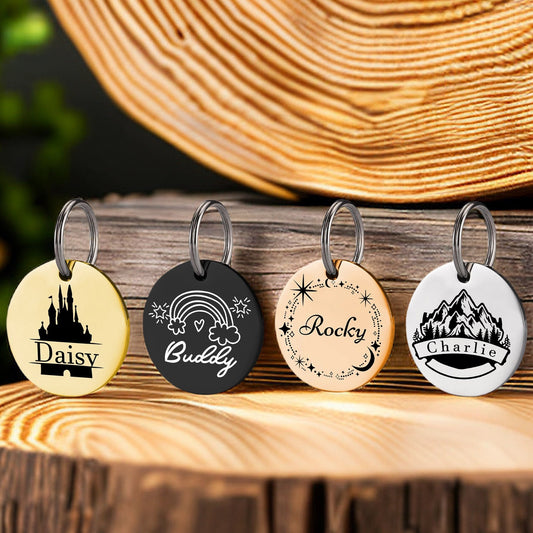 Custom Engraved Dog Tag - Dog Name Tag - Dog Collar Tag - Personalized Cat Tag - Cat ID Tag - Double Sided Pet Name Tag - Pet Silent Tag