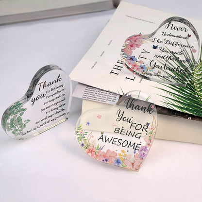 Personalized Acrylic Block, Acrylic Heart Shape Stand, Decorative Ornament, Thank You Gift for Women Men, Appreciation Gift for Teacher Boss