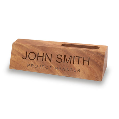 Desk Name Plates, Custom Name Sign, Personalized Desk Name Plate, Executive Personalized Desk, Laser Engraved Walnut Desk Wedge with Groove