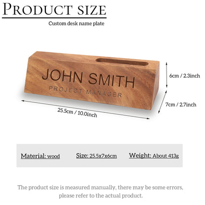 Desk Name Plates, Custom Name Sign, Personalized Desk Name Plate, Executive Personalized Desk, Laser Engraved Walnut Desk Wedge with Groove
