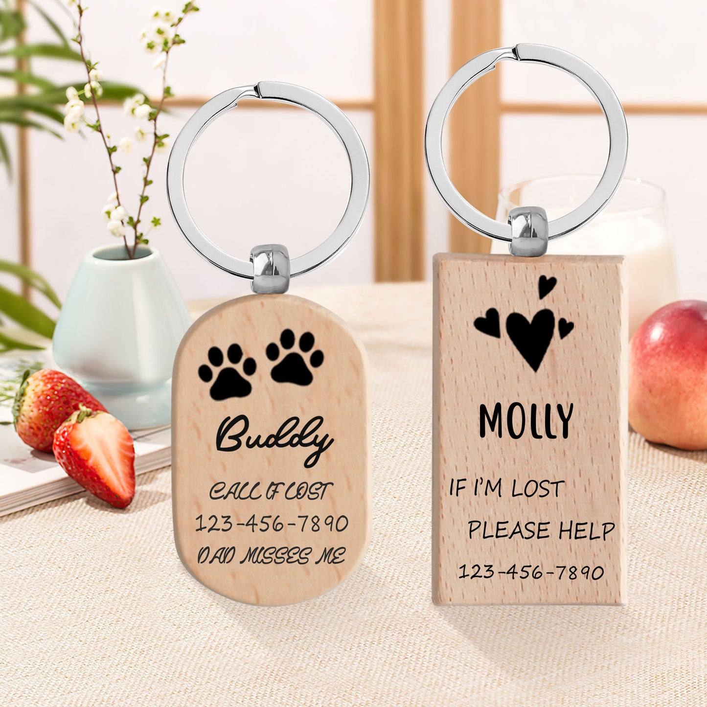 Wood Dog ID Tag, Beech Pet Name Tag, Silent Dog Tag, Engraved Puppy ID Tag, Personalized Cat Collar Tags, Rustic Dog Tag, New Dog Gift