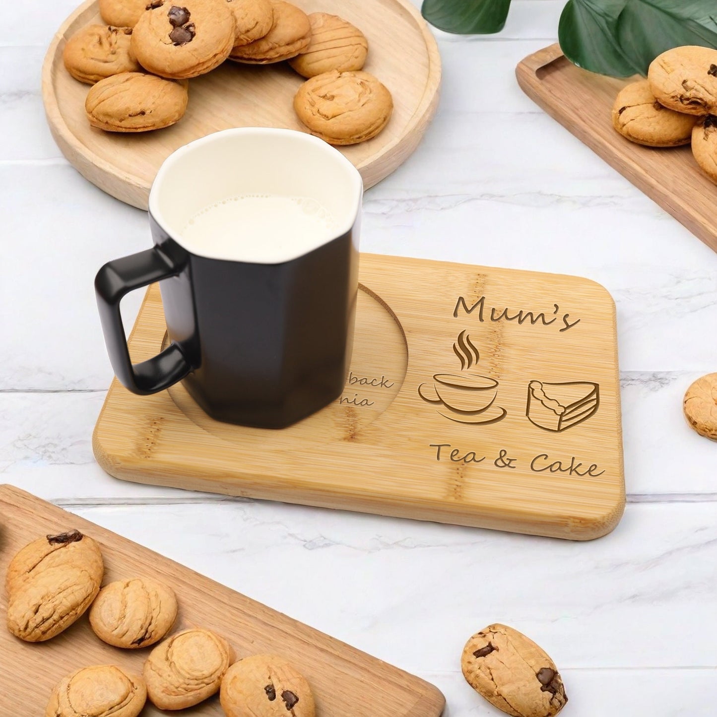 Custom Tea & Biscuits Board, Engraved Bamboo Treat Tray, Personalized Afternoon Tea Tray, Serving Board, Gift for Mom Grandma, Snack Tray