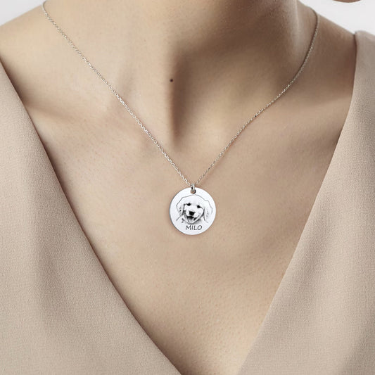 Personalized Pet Portrait Necklace, Engraved Dog Photo Jewelry, Custom Cat Necklace, Dog Portrait Necklace, Pet Memorial Jewelry, Best Gift