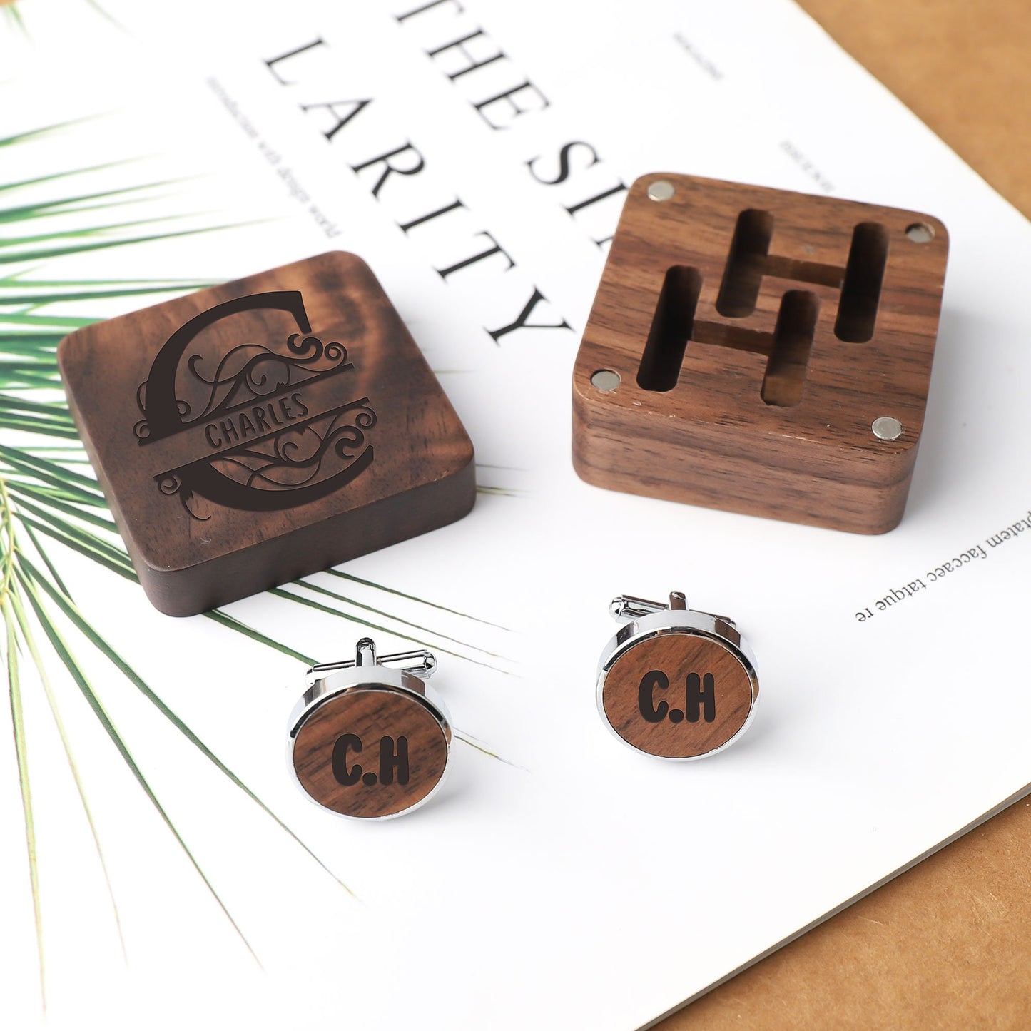 Custom Unique Cufflinks - Personalized Cuff Link with Wood Box - Engraved Cufflinks - Bachelor Party Gift - Gifts for Groomsmen Best Man