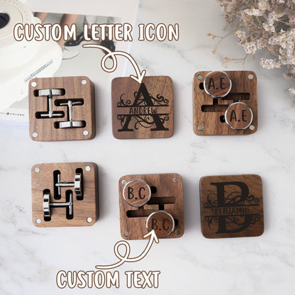 Custom Unique Cufflinks - Personalized Cuff Link with Wood Box - Engraved Cufflinks - Bachelor Party Gift - Gifts for Groomsmen Best Man