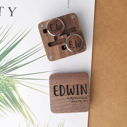 Custom Groomsmen Cufflink, Personalized Engraved Cufflinks with Box, Gift for Dad Fiancé Husband, Anniversary Wedding Best Men Gift