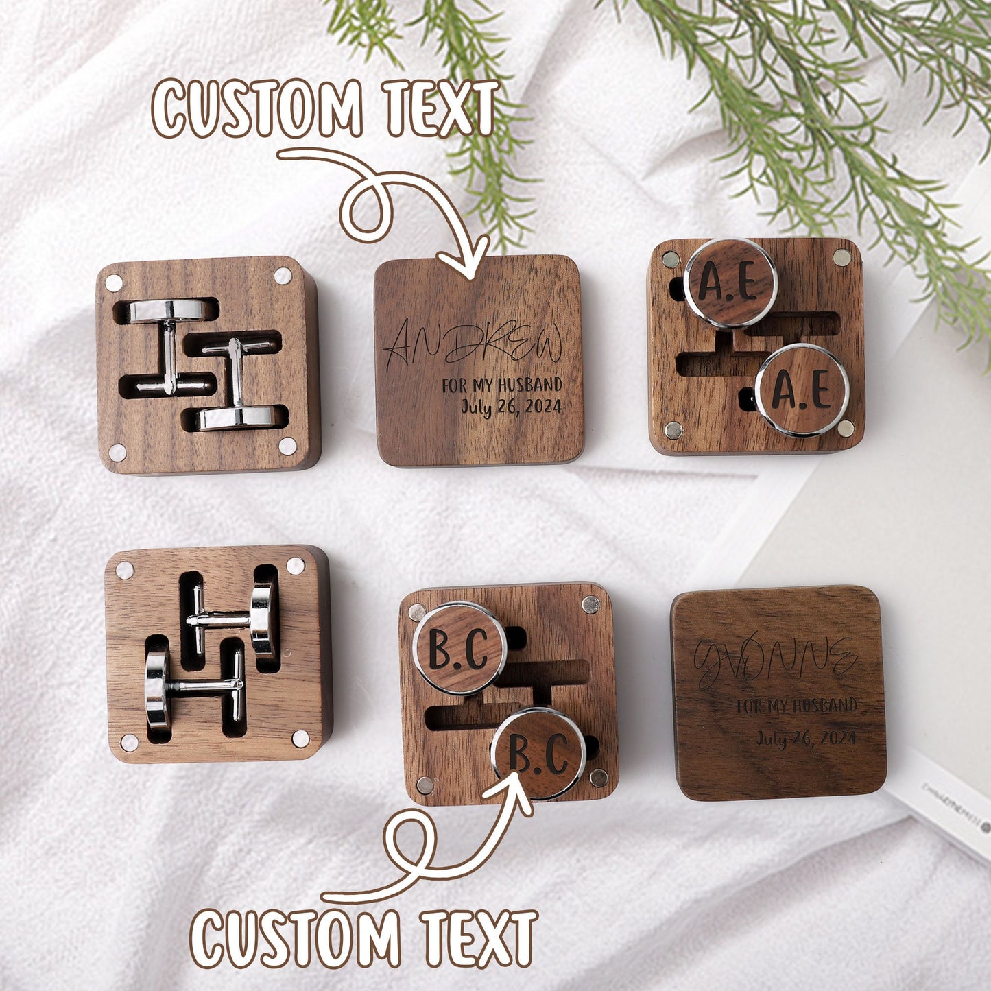 Custom Groomsmen Cufflink, Personalized Engraved Cufflinks with Box, Gift for Dad Fiancé Husband, Anniversary Wedding Best Men Gift