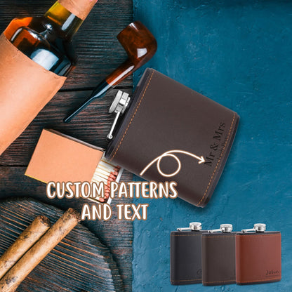 Personalized Flask, Leather Flask, Custom Engraved Flask, Hip Flask for Men, Groomsmen Flask, Wedding Gift for Best Man, Gifts for Husband