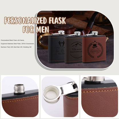 Custom Flask, Personalized Groomsmen Flask, Engraved Flask, Leather Hip Flask for Man, Wedding Proposal Gift, Bachelor Party Gift for Him