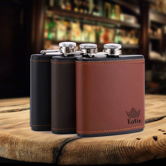 Personalized Hip Flask, Engraved Leather Flask, Custom Groomsmen, Birthday Gift for Dad, Wedding Gift for Best Men, Bachelor Party Gifts