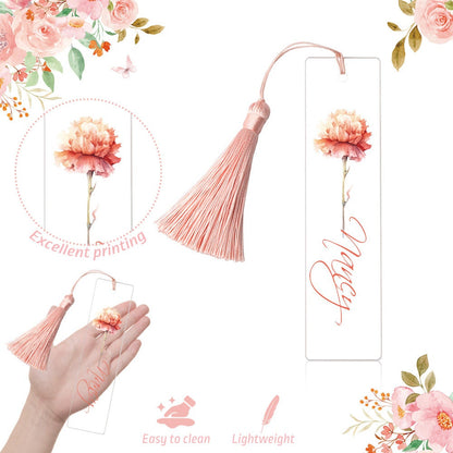 Personalized Bookmark, Custom Name Birth Flower Bookmark, Floral Acrylic Bookmark with Tassel, Gift for Book Lover, Book Club ,Birthday Gift