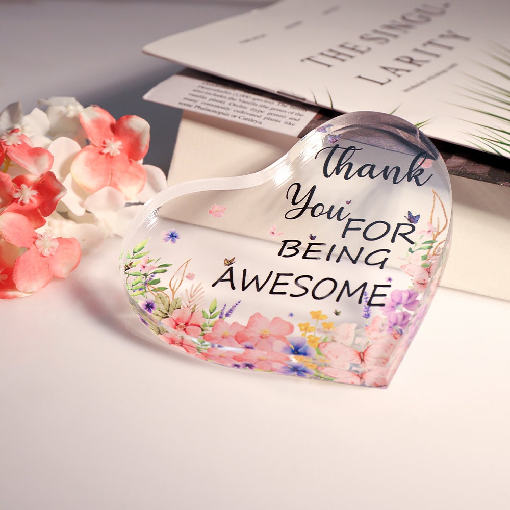 Personalized Acrylic Block, Acrylic Heart Shape Stand, Decorative Ornament, Thank You Gift for Women Men, Appreciation Gift for Teacher Boss