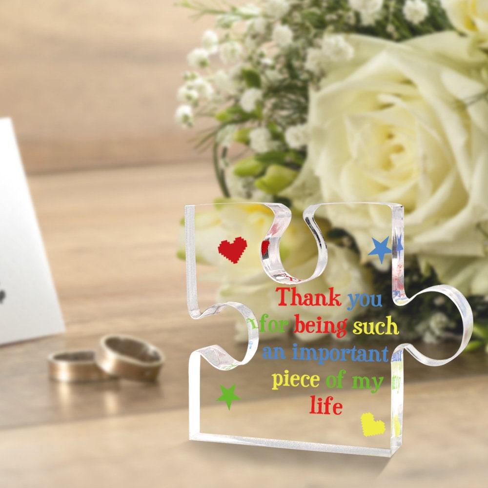 Engraved Acrylic Block Puzzle, Acrylic Plaque with Printed Thank You Signs, Puzzle Acrylic Stand Table Decor, Teacher Appreciation Gifts