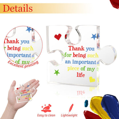 Engraved Acrylic Block Puzzle, Acrylic Plaque with Printed Thank You Signs, Puzzle Acrylic Stand Table Decor, Teacher Appreciation Gifts