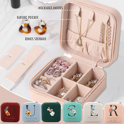 Personalized Travel Jewelry Box - Custom Jewelry Case - Engraved Jewelry Case for Bridesmaid Gifts, Birthday, Wedding - Leather Organizer