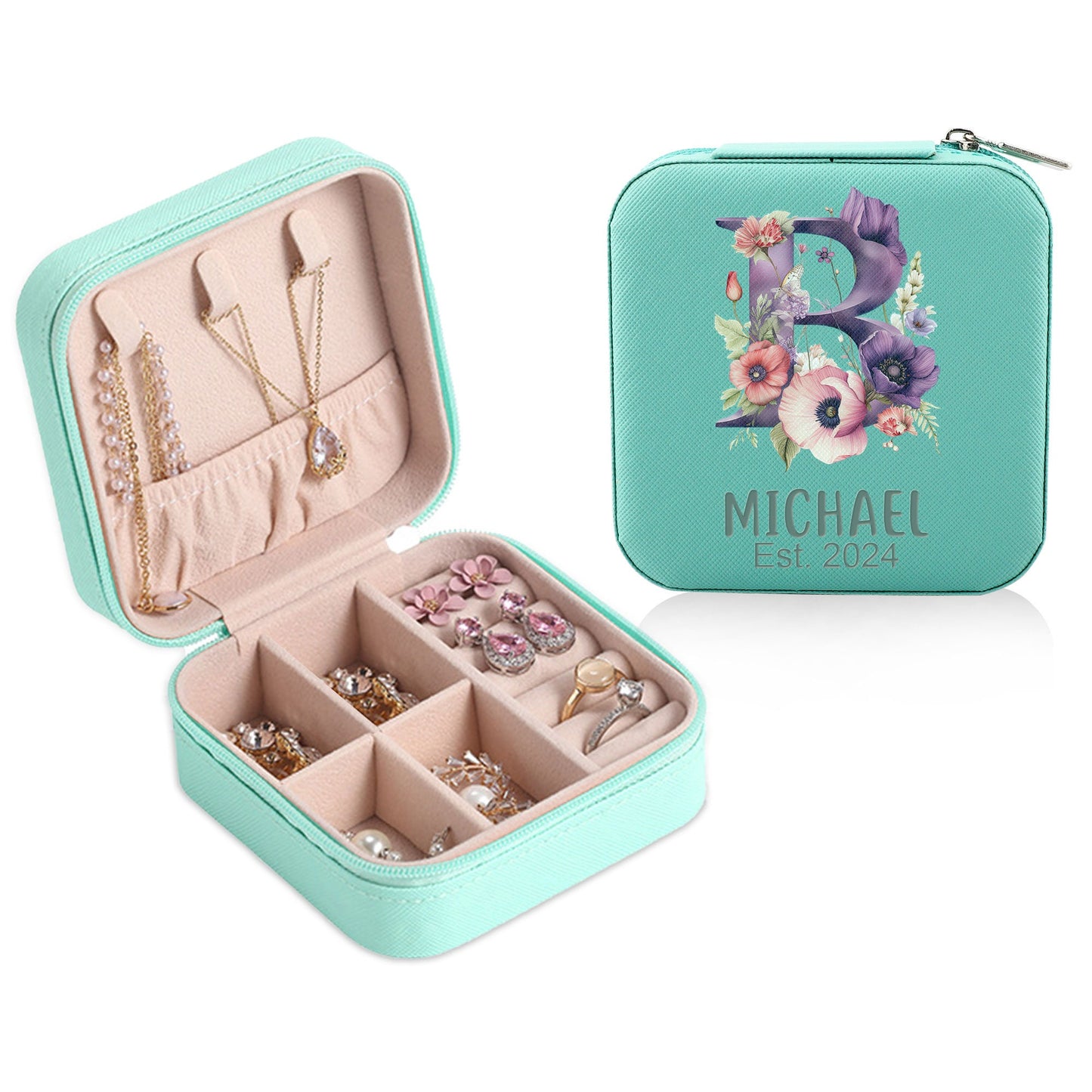 Custom Letter Travel Jewelry Case, Engraved Leather Jewelry Box, Jewelry Ring Box, Personalized Gift for Bridesmaid, Wedding Proposal Gift