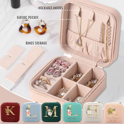 Custom Letter Travel Jewelry Case, Engraved Leather Jewelry Box, Jewelry Ring Box, Personalized Gift for Bridesmaid, Wedding Proposal Gift