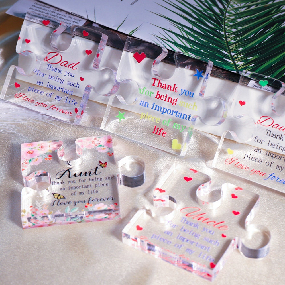 Puzzle Shape Acrylic Block, Engraved Print Acrylic Block, Stand Acrylic Block, Table Decor, Acrylic Plaque, Gift for Dad Mom Family Friends