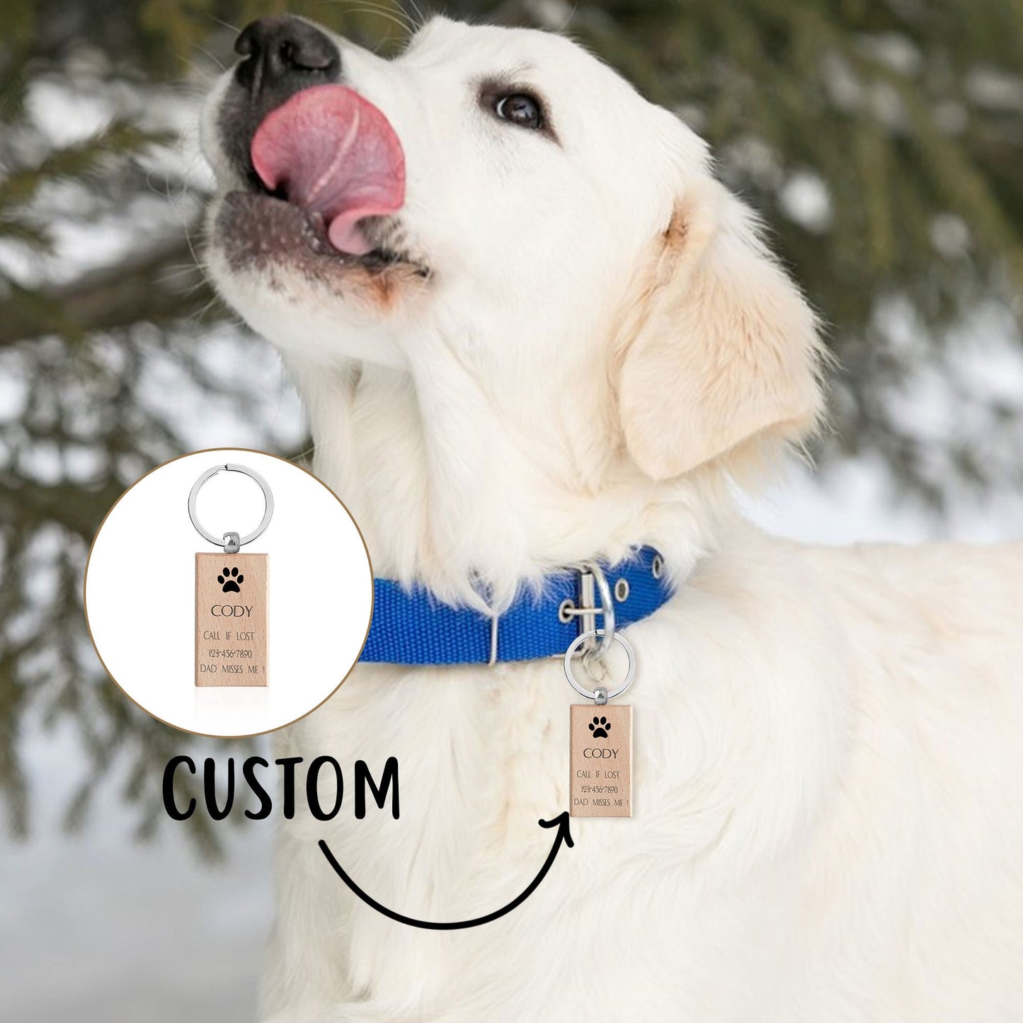 Wood Dog ID Tag, Beech Pet Name Tag, Silent Dog Tag, Engraved Puppy ID Tag, Personalized Cat Collar Tags, Rustic Dog Tag, New Dog Gift