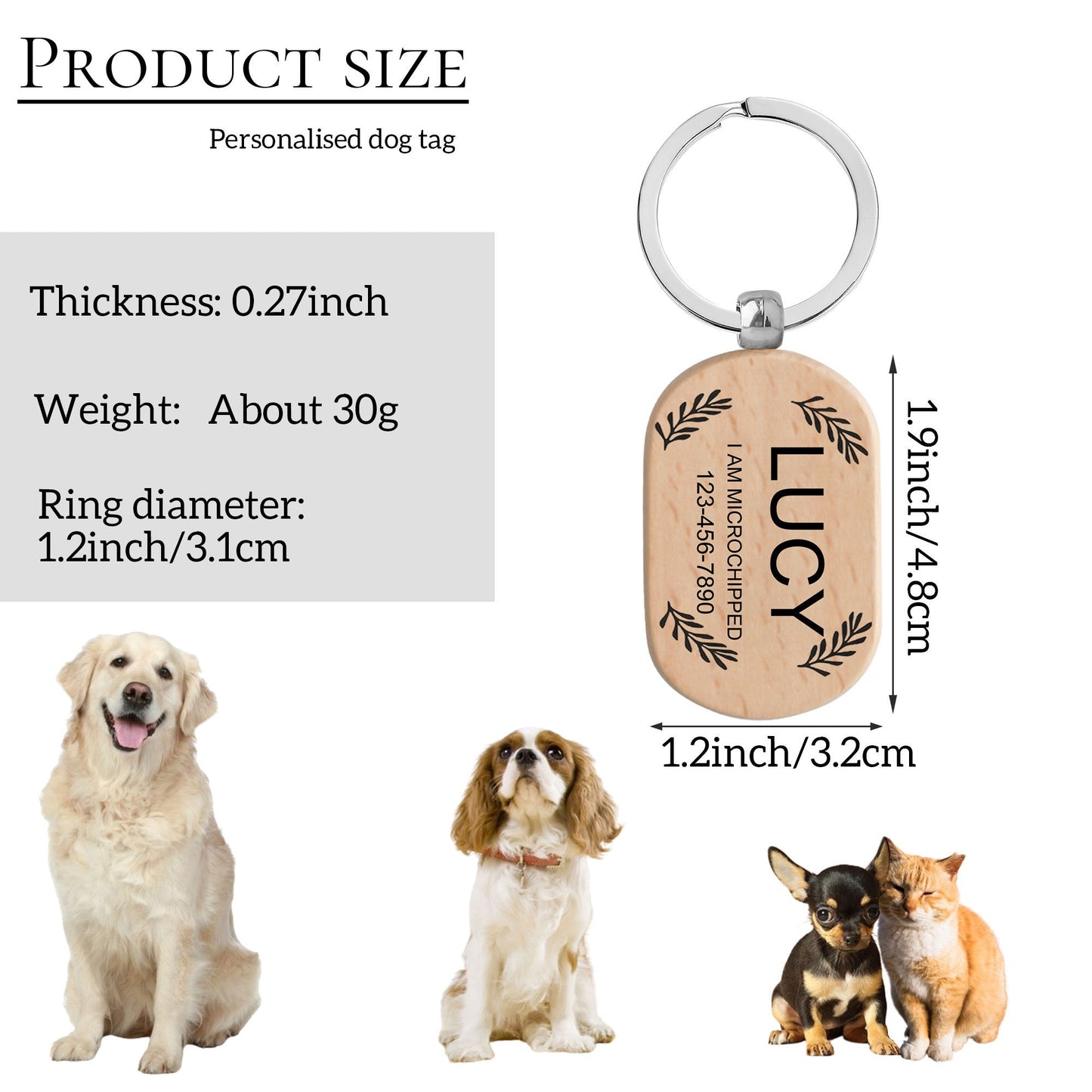 Personalized Pet ID tag, Wood Cat Tag, Custom Dog Tag, Beech Dog Name Tag, Laser Engraving Pet Tag, Dog Tag with Name and Text, Puppy Tag