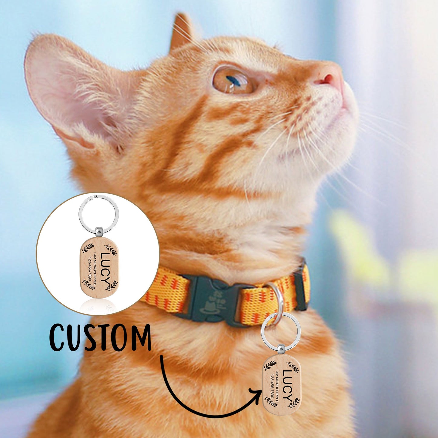 Personalized Pet ID tag, Wood Cat Tag, Custom Dog Tag, Beech Dog Name Tag, Laser Engraving Pet Tag, Dog Tag with Name and Text, Puppy Tag