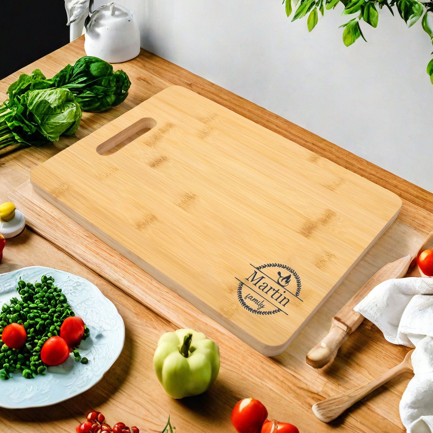 Personalized Cutting Board for Kitchen - Custom Pattern Cutting Board - Engraved Bamboo Cutting Board with Hidden Side Handle - Wedding Gift