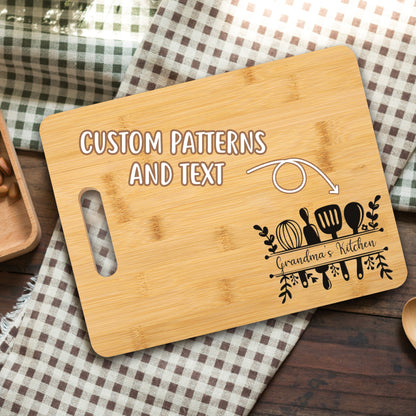 Personalized Cutting Board for Kitchen - Custom Pattern Cutting Board - Engraved Bamboo Cutting Board with Hidden Side Handle - Wedding Gift