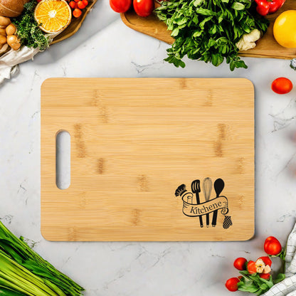 Personalized Cutting Board for Kitchen - Custom Pattern Cutting Board - Engraved Bamboo Cutting Board with Hidden Side Handle - Wedding Gift