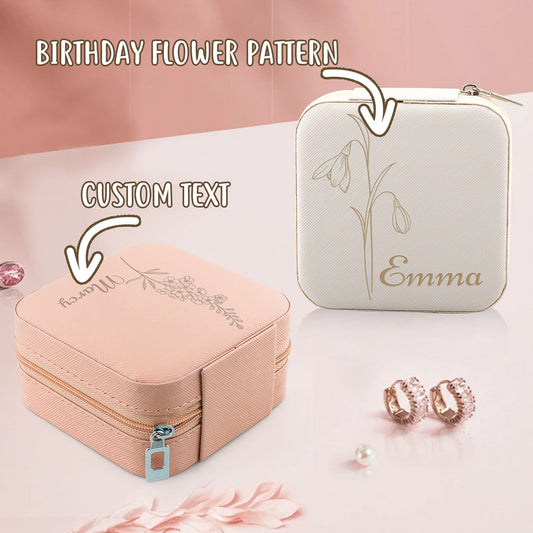 Birth Flower Jewelry Box, Custom Floral Jewelry Box, Personalized Jewelry Organizer, Portable Travel Jewelry Box, Honeymoon Birthday Gift