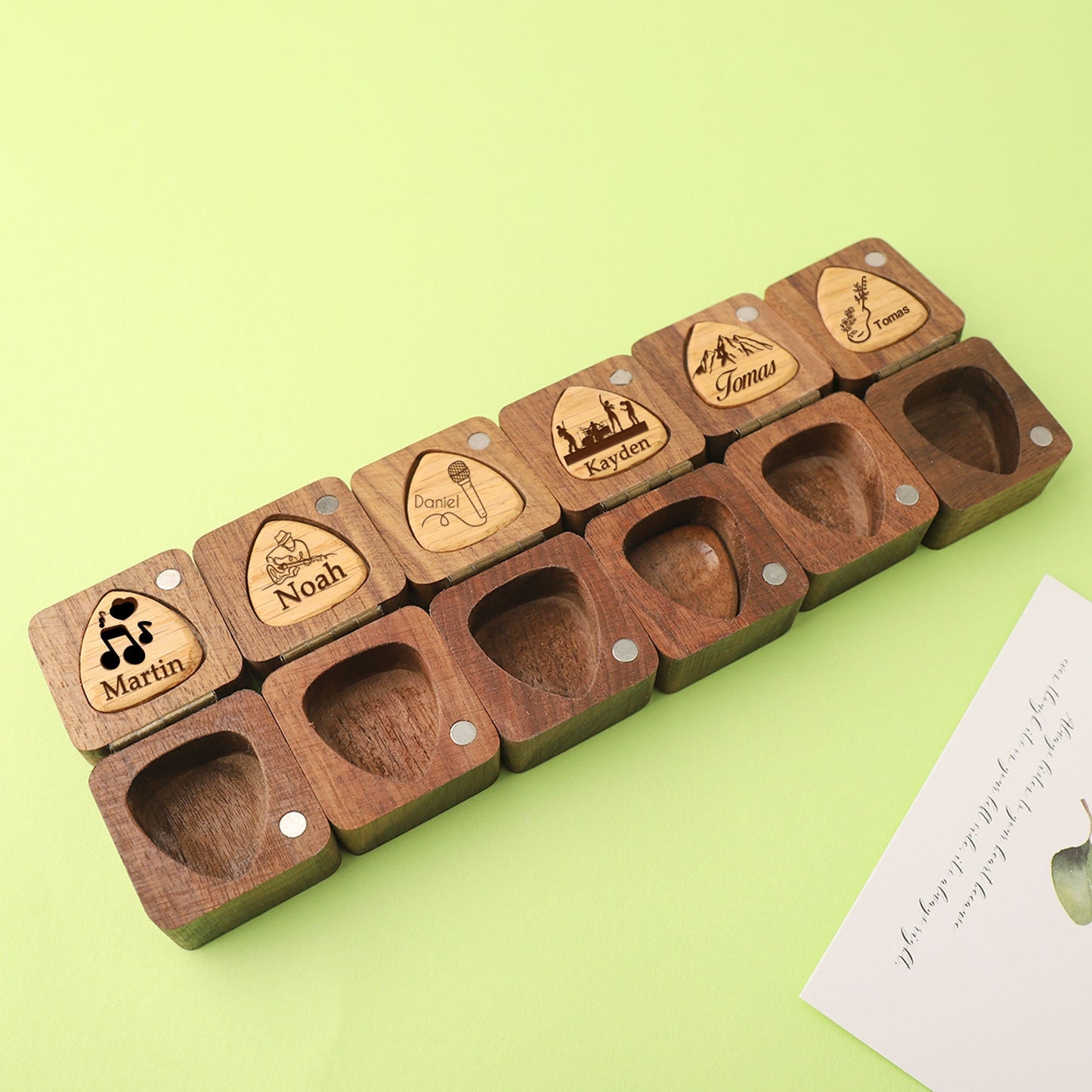 Personalized Wood Guitar Pick with Case, Custom Guitar Plectrum Holder, Unique Engraved Guitar Plectrum Organizer, Gift for Guitar Player