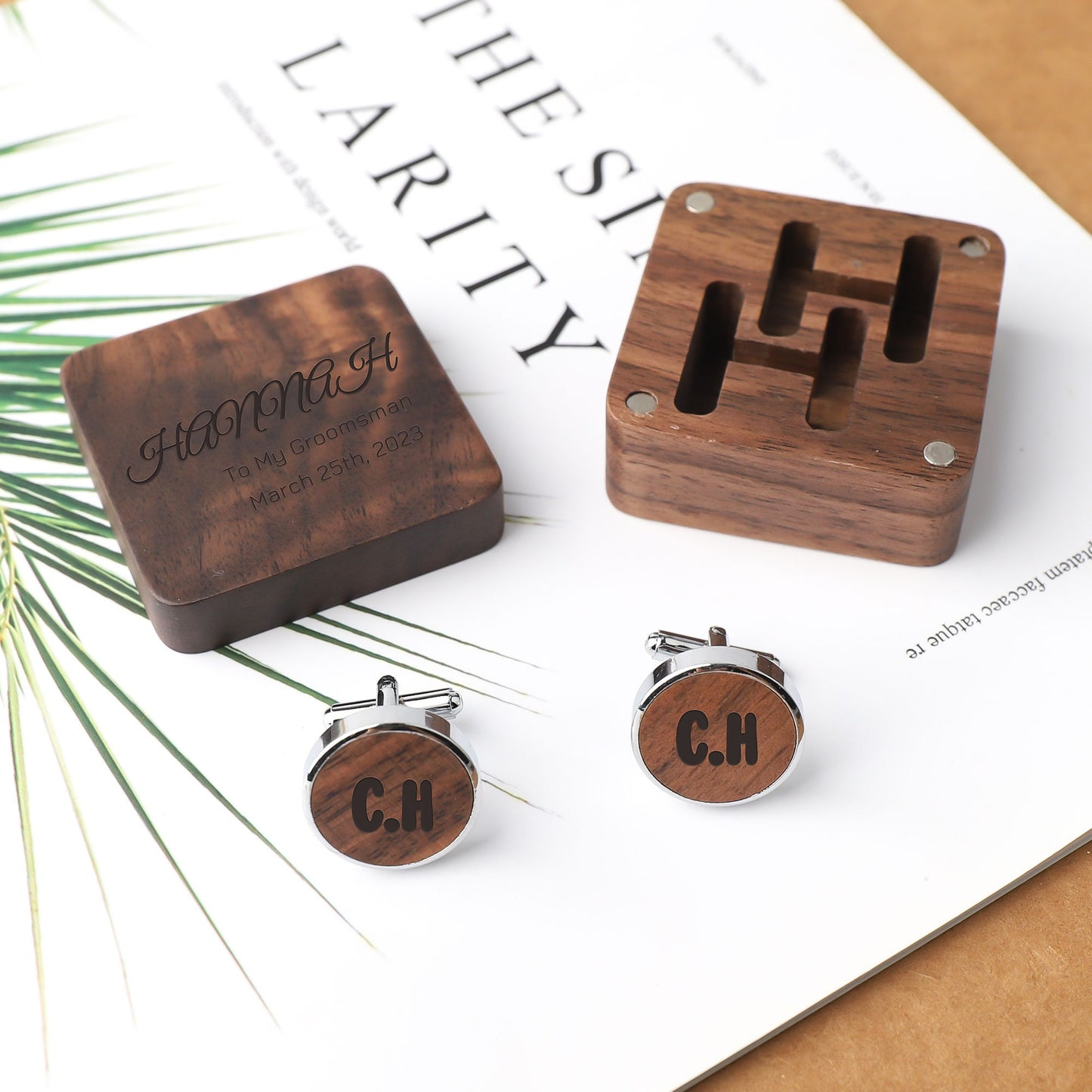 Custom Groomsmen Cufflink, Personalized Engraved Cufflinks with Box, Gift for Dad Fiancé Husband, Anniversary Wedding Best Men Gift
