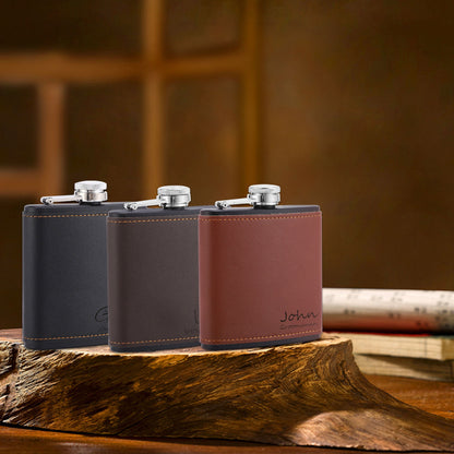 Personalized Flask, Leather Flask, Custom Engraved Flask, Hip Flask for Men, Groomsmen Flask, Wedding Gift for Best Man, Gifts for Husband