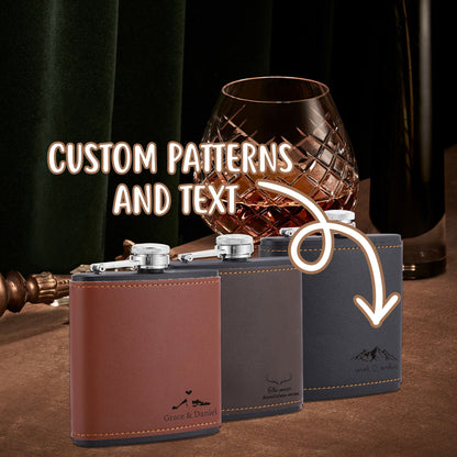 Personalized Hip Flask, Engraved Leather Flask, Custom Groomsmen, Birthday Gift for Dad, Wedding Gift for Best Men, Bachelor Party Gifts