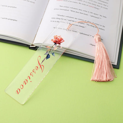 Personalized Bookmark, Custom Name Birth Flower Bookmark, Floral Acrylic Bookmark with Tassel, Gift for Book Lover, Book Club ,Birthday Gift