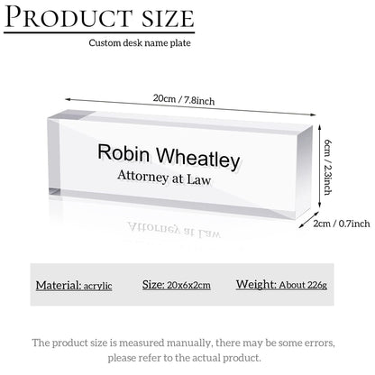 Personalized Desk Sign, Acrylic Name Block, Desk Name Block, Clear Desk Plaque, Office Decor, Promotion Gifts for Leaders and Colleagues