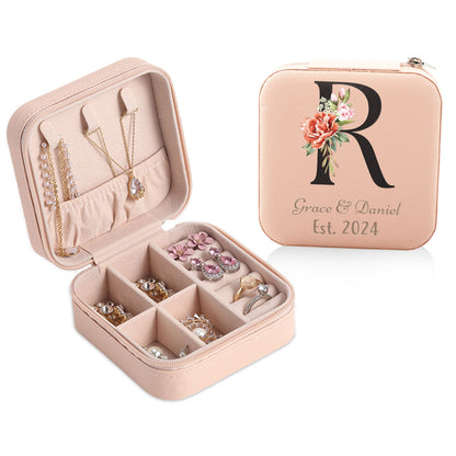 Personalized Travel Jewelry Box - Custom Jewelry Case - Engraved Jewelry Case for Bridesmaid Gifts, Birthday, Wedding - Leather Organizer