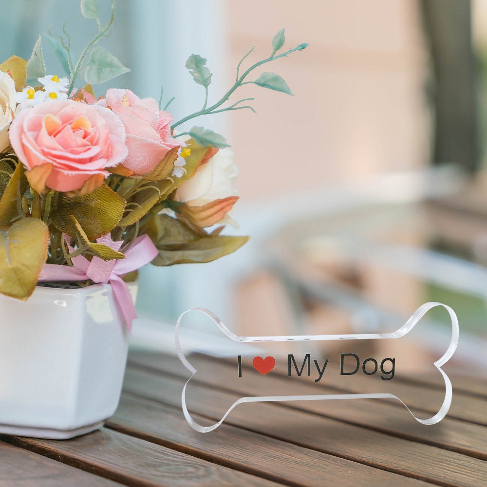 Dog Bone Acrylic Block, I Love My Dog Acrylic Block, Acrylic Bone Shape Stand, Acrylic Plate, Memorial Gifts for Pet Lovers, Decor