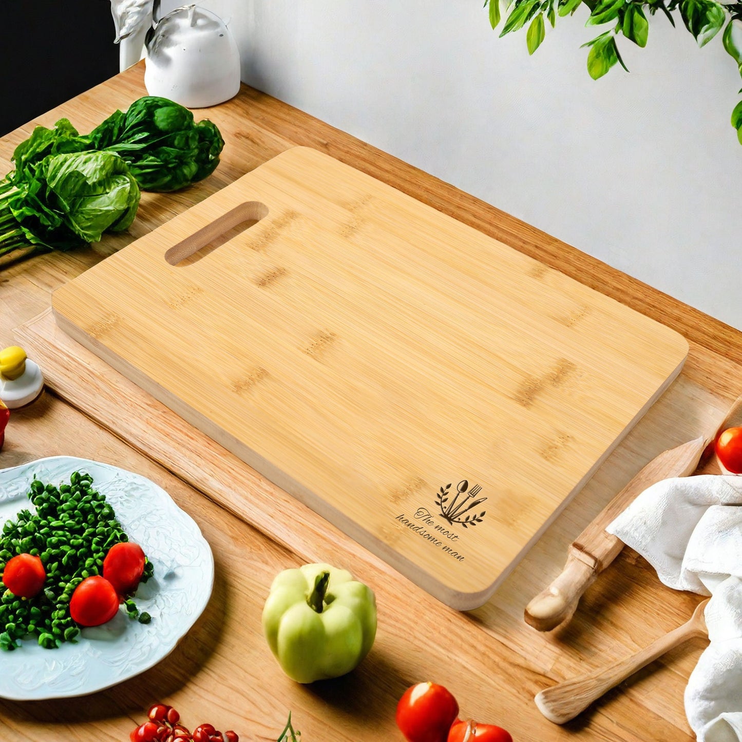 Personalized Bamboo Cutting Board, Custom Chopping Board, Engraved Cutting Board with Hidden Side Handle, Birthday Anniversary Gifts