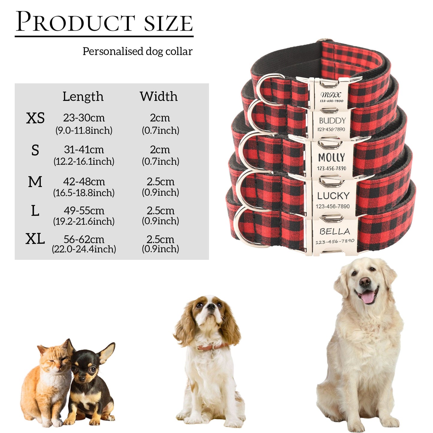 Personalized Red Plaid Dog Collar, Engraved Name Dog Collar, Custom Red and Black Gingham Dog Collar, Cute Gift for Pet, Wedding Puppy Gift