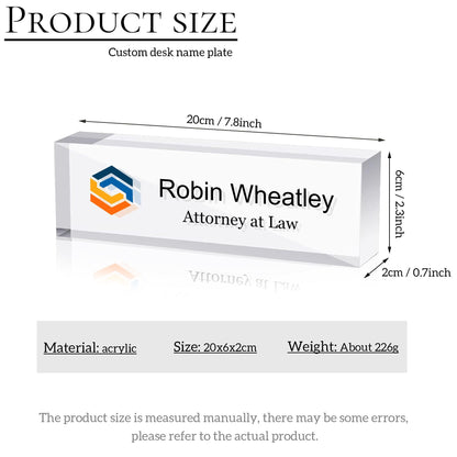 Personalized Logo Desk Plate, Custom Clear Acrylic Name Plate Block, Office Decor, Acrylic Desk Ornament, Executive Gift, Promotion Gifts