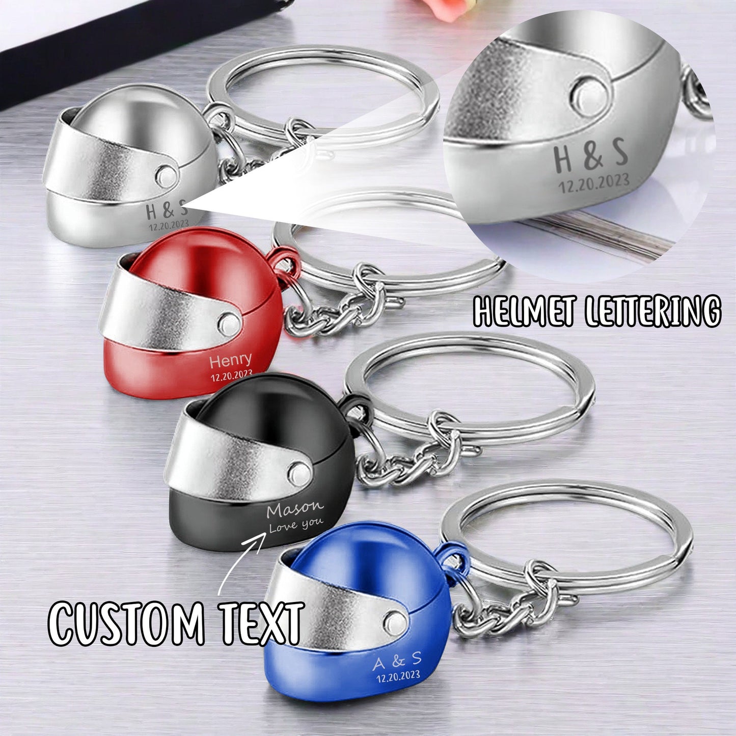 Custom Motorbike Helmet Keychain, Personalized Name Motorcycle Key Ring, Biker Key Ring Keyring Men, Christmas Birthday Gift for Dad Husband
