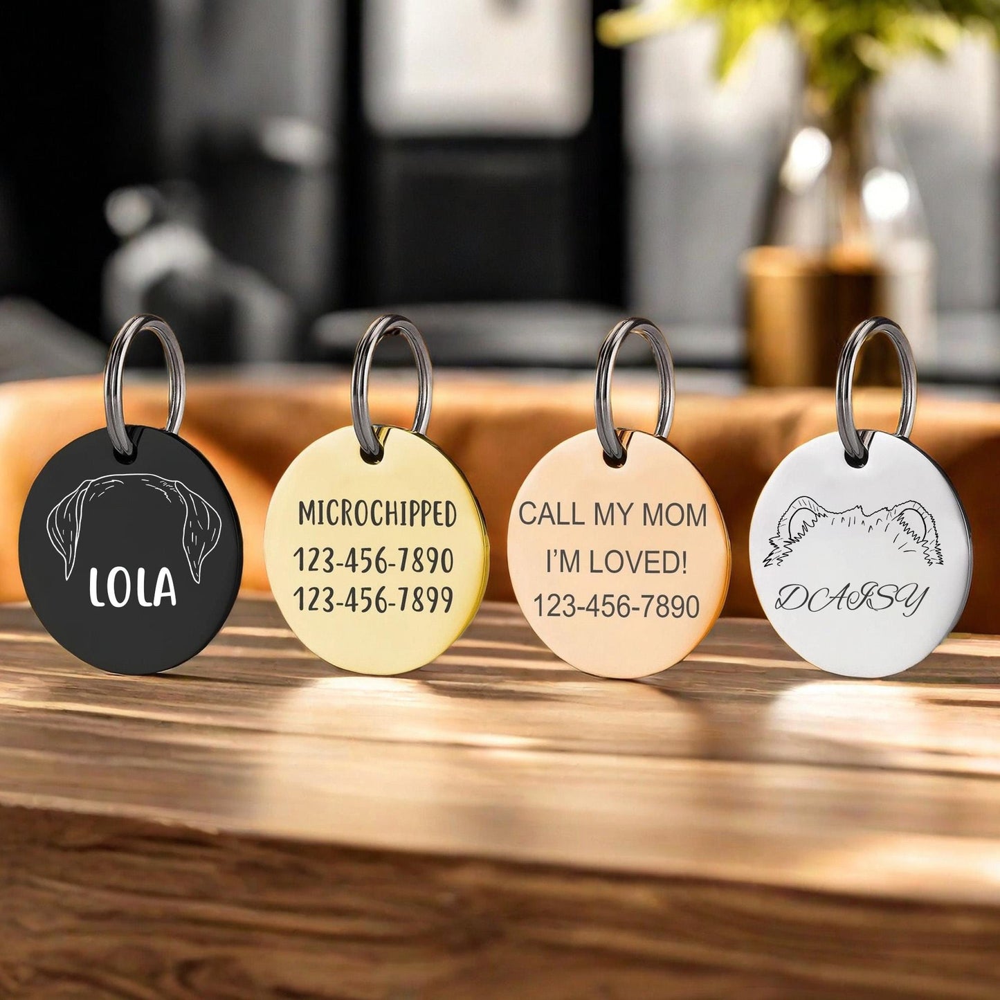 Dog Ears Outline Tag Keychain, Personalized Dog ID Tag, Custom Dog Breed Ears Tag, Engraved Pet Name Tag, Round Pet Tag, Gift for Dog Parent
