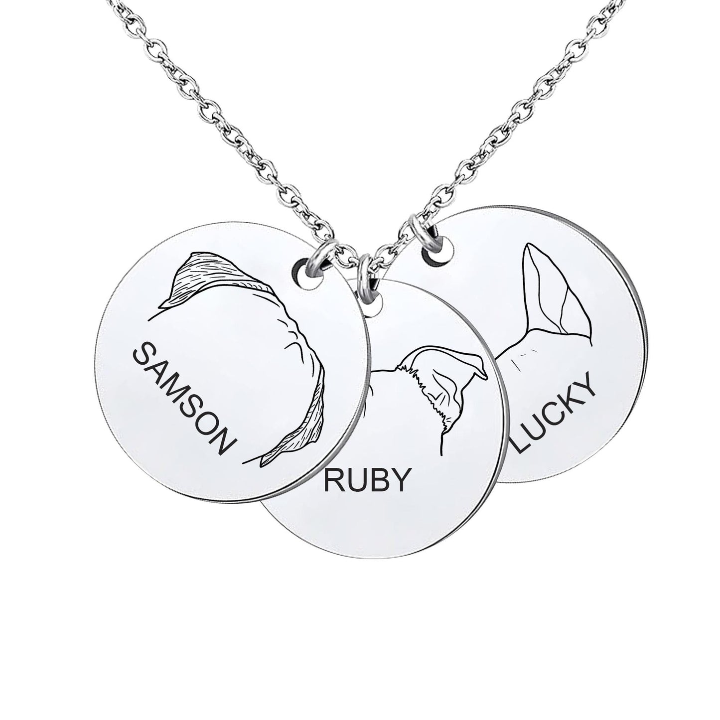 Personalized Pet Memorial Jewelry, Dog Breed Ears Necklace, Engraved Name Necklace, Custom Dog Ear Round Disc Jewelry, Gift foe Dog Lover