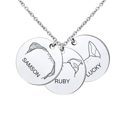 Personalized Pet Memorial Jewelry, Dog Breed Ears Necklace, Engraved Name Necklace, Custom Dog Ear Round Disc Jewelry, Gift foe Dog Lover
