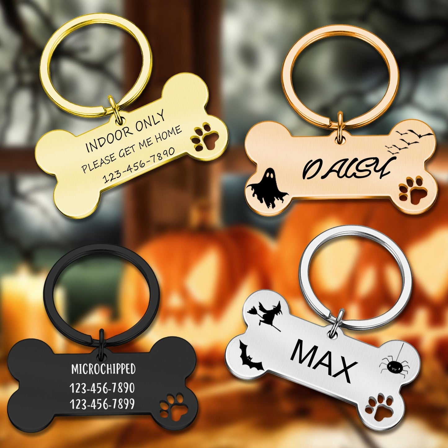Dog Tag - Pet Tag - Dog ID Tag - Custom Pet Name Tag - Personalized Bone Dog Tag - Halloween Pet Tag - Cute Dog Tag -Halloween Gift for Pet