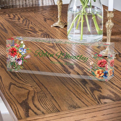 Personalized Desk Plaque - Custom Desk Name Plate - Acrylic Name Block - Flower Designs on Acrylic Name Sign - Promotion Gifts - New Job