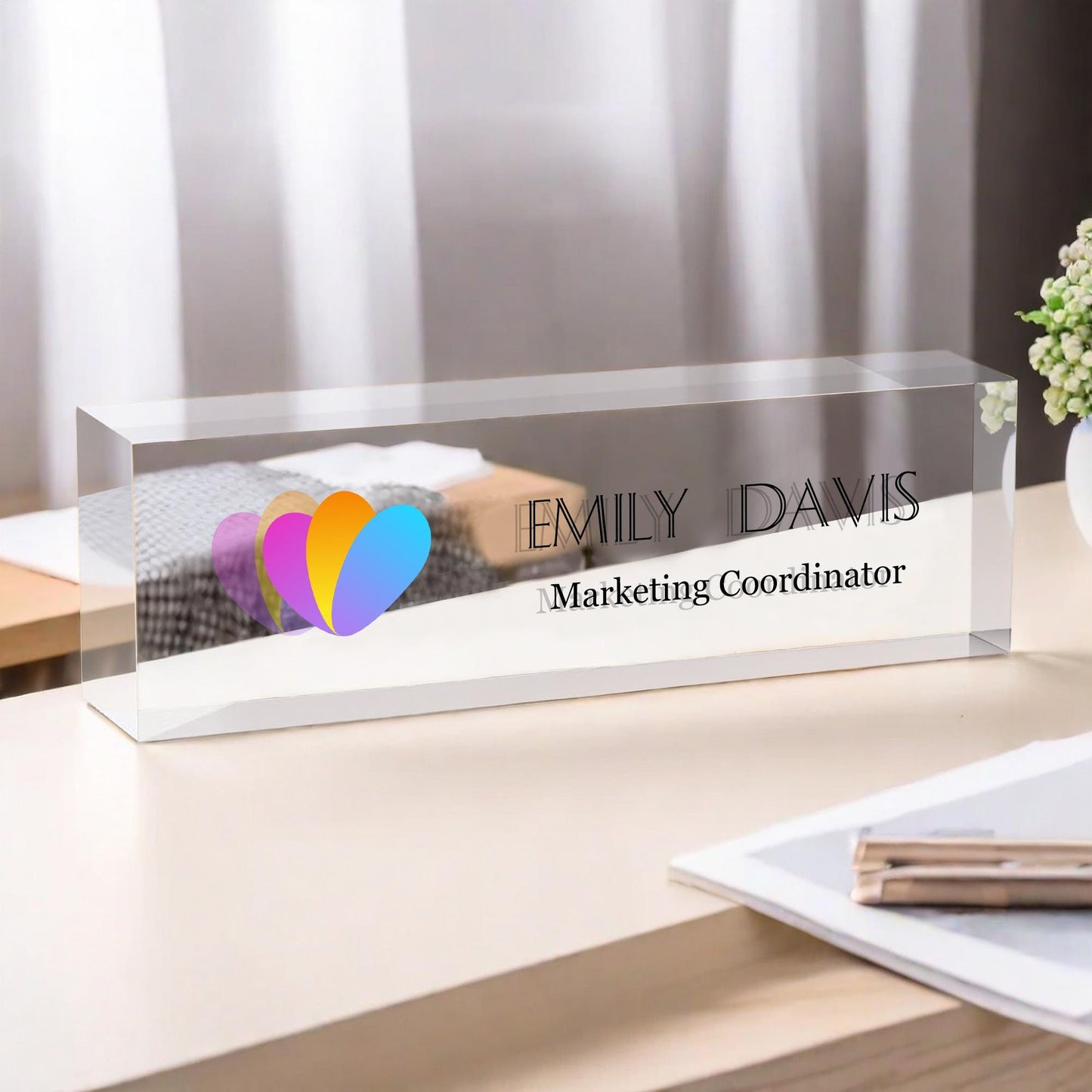 Personalized Logo Desk Plate, Custom Clear Acrylic Name Plate Block, Office Decor, Acrylic Desk Ornament, Executive Gift, Promotion Gifts