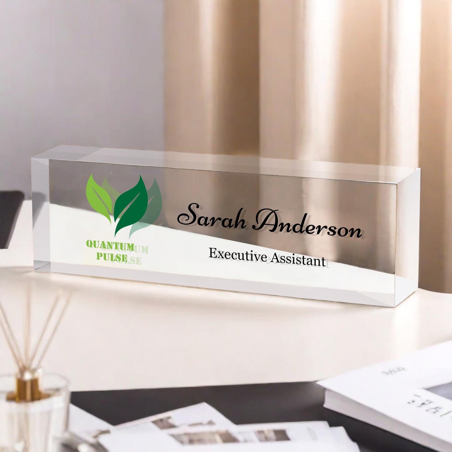 Personalized Logo Desk Plate, Custom Clear Acrylic Name Plate Block, Office Decor, Acrylic Desk Ornament, Executive Gift, Promotion Gifts
